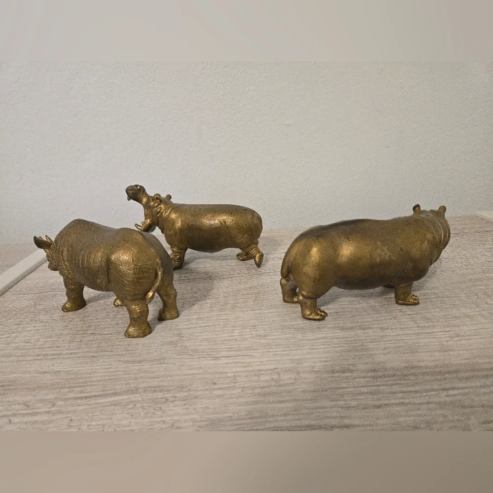 Vintage Safari/Terra By Battat Hippopotamus and Rhinoceros Figures Set Of 3 1996 - Picture 4 of 9